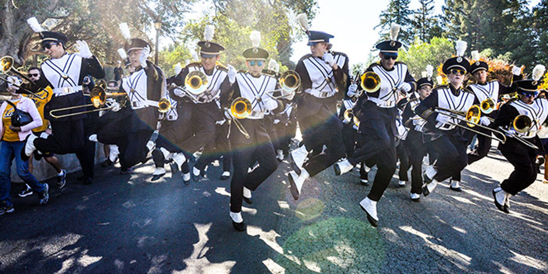 Cal Band marching through campus