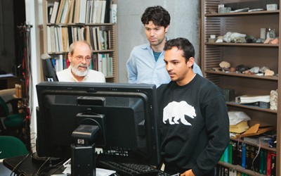 Steven Glaser, Gregory McLaskey and Paul Selvadurai in the Glaser lab. PRESTON DAVIS PHOTO