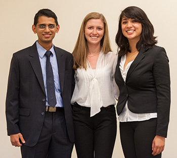 After graduating, Sandeep Pradhu, Rebecca Farr and Alisha Manandhar continued to pursue their capstone senior design project—an add-on to the LifeWrap designed to improve its effectiveness—and now aim to secure a patent. (Matt Beardsley photo)