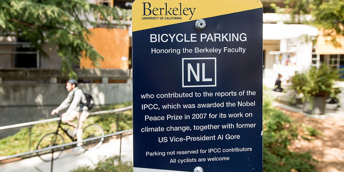Sign for Nobel laureate bike parking space