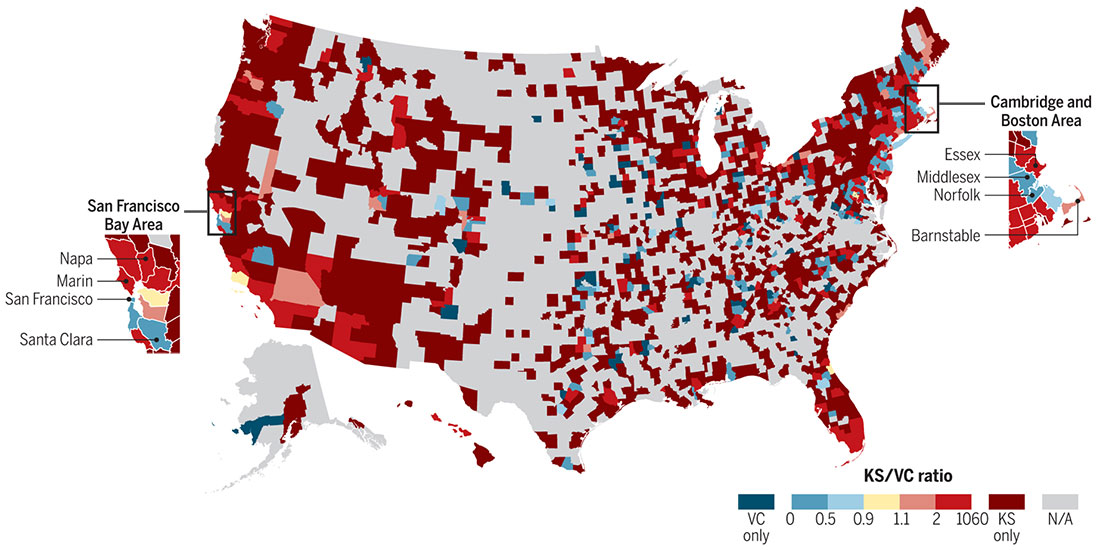 Map of crowdfunding sites across the country