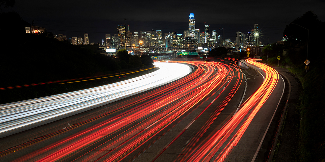 Nighttime traffic on U.S. Highway 101 south of San Francisco