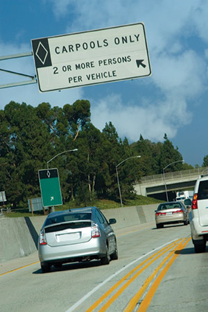 Cars in carpool lane on freeway