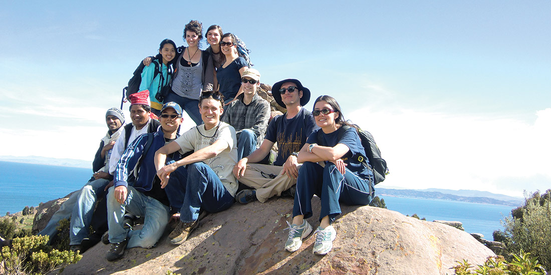 EWB's Peru travel team above Lake Titicaca