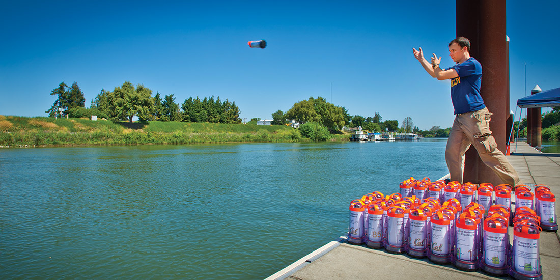 Launching water monitoring sensor into the Sacramento River
