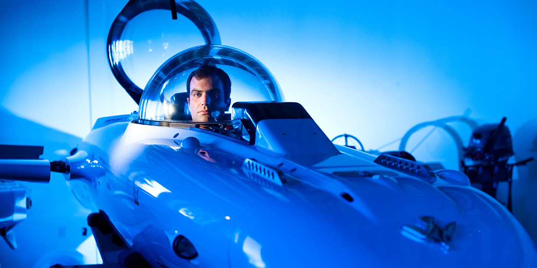 Adam Wright in the cockpit of the Super Falcon