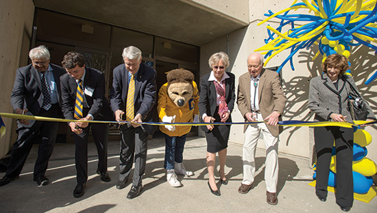 Cutting the ribbon at the re-dedication of the Bechtel Engineering Center