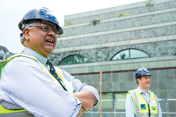 Dean Sastry oversees construction of Jacobs Hall.