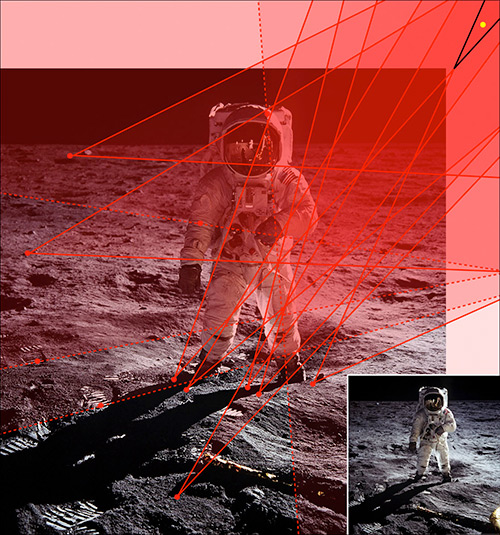 Analysis of shadows in moon landing photo