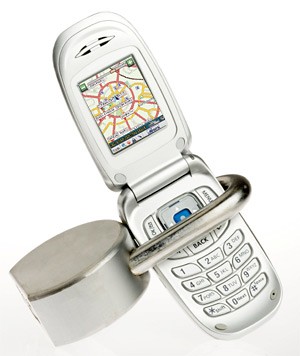 Flip phone locked by a padlock