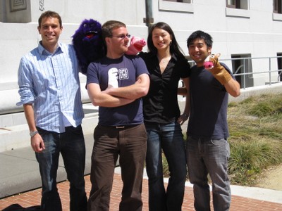 The now-famous Nano Song team includes (from left) EECS graduate student and musician David Carlton, AS&T grad student and videographer Patrick Bennett, political economy/classics major and vocalist Glory Liu, and AS&T doctoral student and composer Ryan Miyakawa. ABBY COHN PHOTO