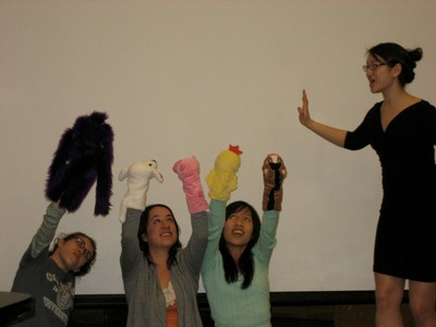 The award-winning video was shot in one day in 1 LeConte Hall, a large lecture hall in UC Berkeley’s physics building, with the help of Muppet-inspired puppets made by the participants. PHOTO COURTESY NANO SONG TEAM