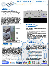 Fain's poster describes her work in piezoelectric materials. Her electronics case, which harvests wasted vibrational energy to charge portable electronics devices, could reduce the need for AC adapters, increase user flexibility and save energy. Click here to see a PDF of the poster. COURTESY ROMY FAIN