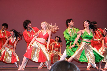 IN THE SPOTLIGHT: Nickesh Viswanathan, BioE junior, dances in second pair from left. PHOTOS COURTESY OF ISHAARA