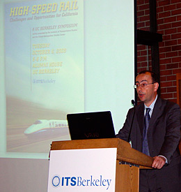 REALITY CHECK: Berkeley transportation engineer Samer Madanat moderated a panel presentation examining the engineering, economic and environmental challenges of building high-speed rail in California. The October event was sponsored by UC Berkeley’s Institute of Transportation Studies. PHOTOS COURTESY ITS