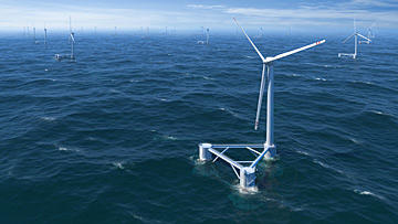 THAR SHE BLOWS! Rendering of a WindFloat offshore wind farm. Watch a video of how the platforms are installed. PHOTOS COURTESY THE RESEARCHERS
