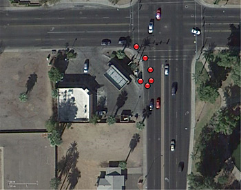 PRECISION: A screenshot shows how ShotSpotter software displays gunshot incidents along a street corner. COURTESY SHOTSPOTTER
