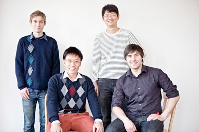Berkeley Engineering’s Dylan Jackson, Chun Ming Chin and Yin-Chia Yeh, seen here with Ryan Rogowski, used computer vision technology to improve the application’s accuracy and performance. PRESTON DAVIS PHOTO