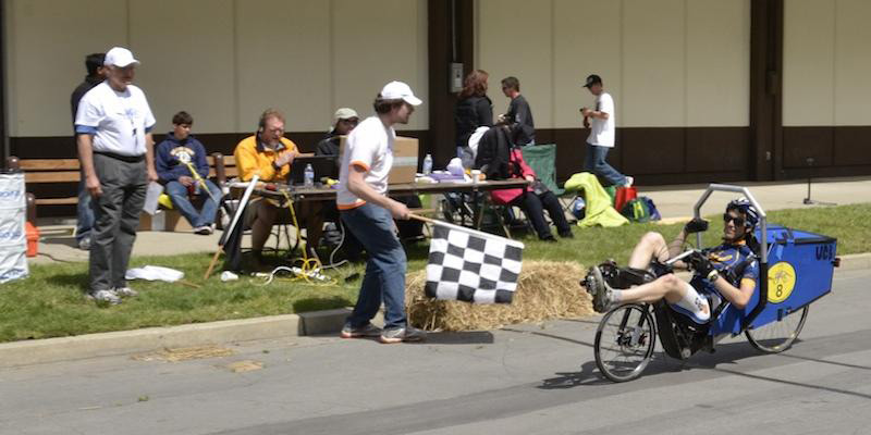 Cal human-powered vehicle crossing the finish line