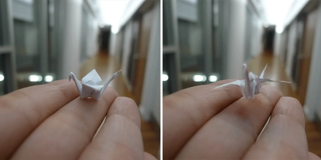 Manipulated 3D images of a paper crane