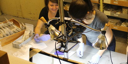 Students digitizing Hearst Museum artifacts
