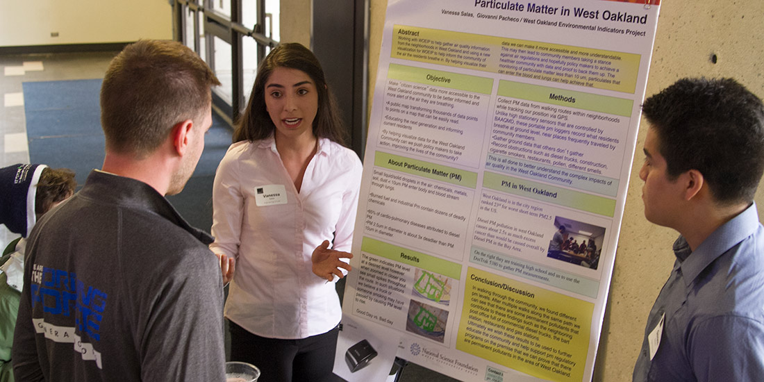 Vanessa Salas and Giovanni Pacheco discuss their project on particulate matter in West Oakland