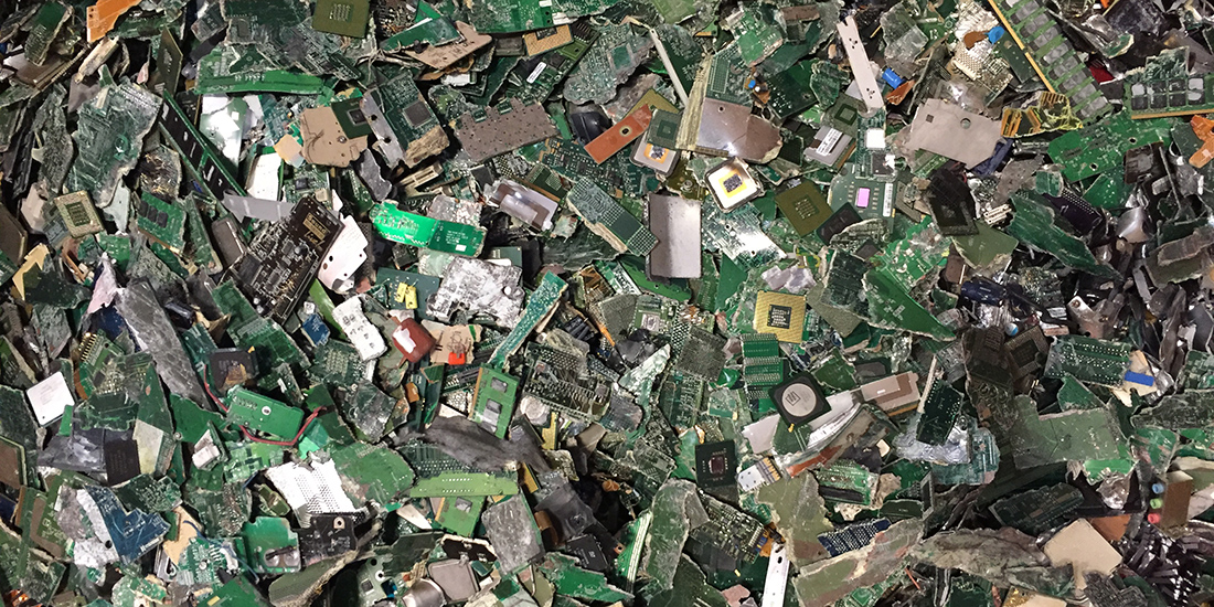 Discarded circuit boards ready for processing 