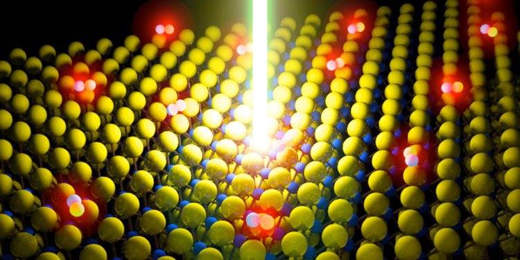 Schematic of a laser beam energizing a monolayer semiconductor 