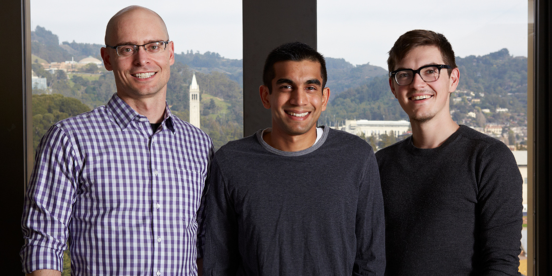 Gradescope co-founders Pieter Abbeel, Arjun Singh and Sergey Karayev, left to right. (Marla Aufmuth photo)