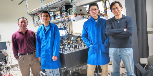 From left, Xiang Zhang, Yu Ye, Jun Xiao, and Yuan Wang are part of a team of scientists that made a big advance in valleytronics.