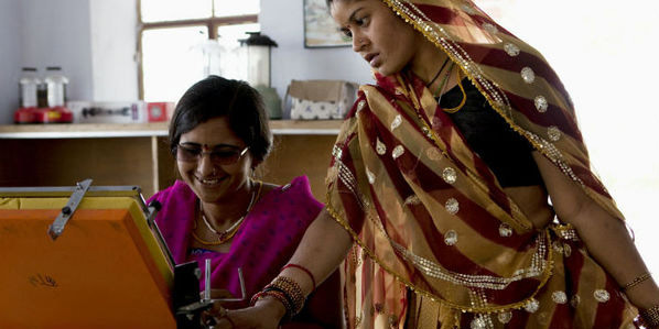 Indian women studying solar engineering