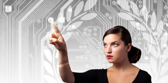 Photo illustration of woman in technology