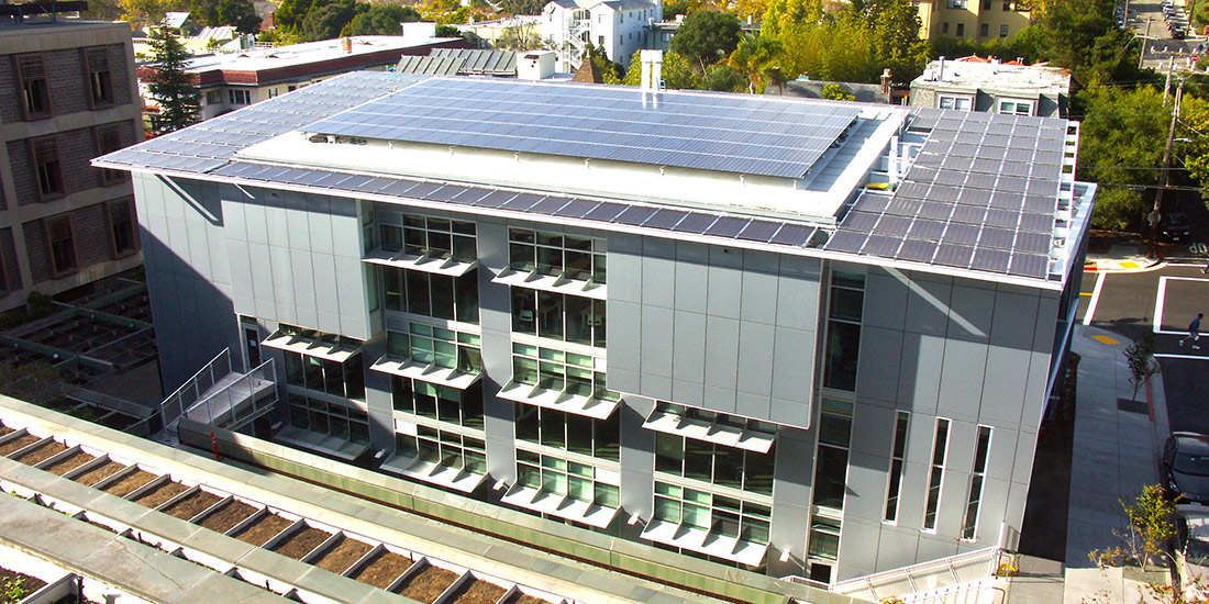 Jacobs Hall and its rooftop solar panels
