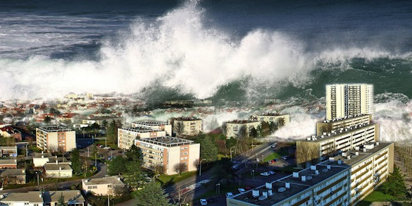 Tsunami striking city