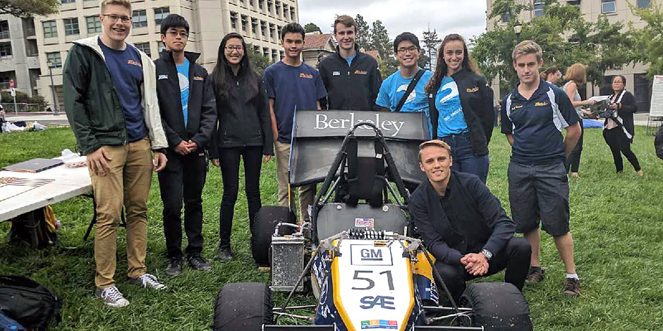 Max Chilton with Berkeley Formula SAE students and their car