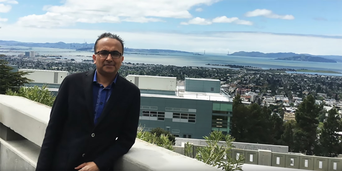 Ravi Prasher, with Berkeley and the San Francisco Bay in the background
