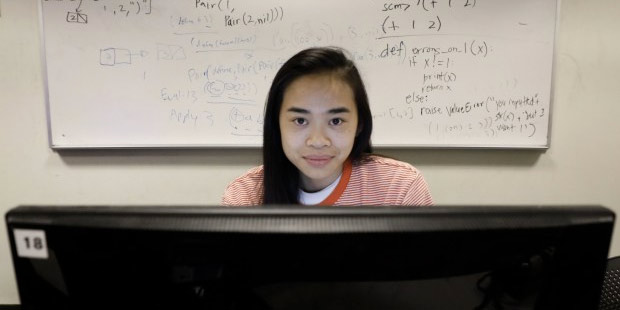 EECS senio Tammy Nguyen in a Soda Hall computer lab