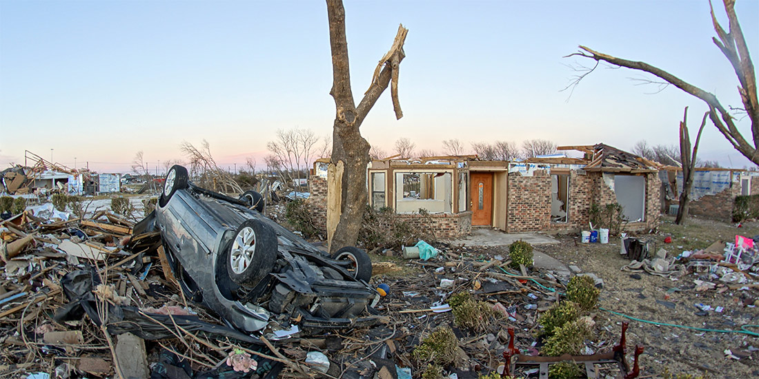 House and car destroyed by tornado in Texas. Photo by Volkan Yuksel / Wikimedia Commons