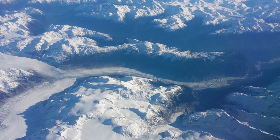Aeriel view of glaciers in Southwest British Columbia.