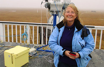 Leslie Field conducting research in the Arctic