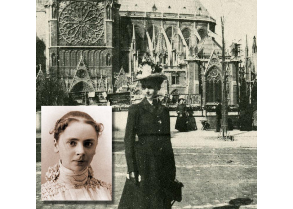 Julia Morgan outside Notre Dame cathedral in Paris 