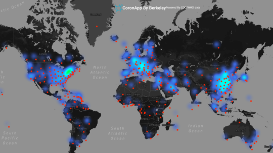 Screenshot of CoronApp mapping global coronavirus spread