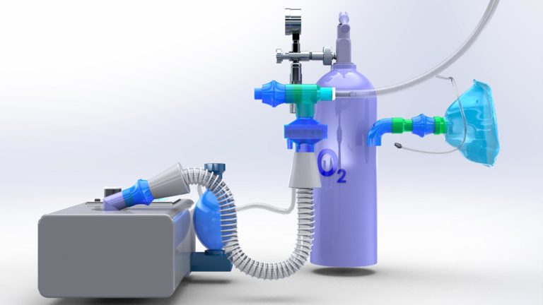 Rendering of a sleep apnea device retrofitted to help COVID-19 patients
