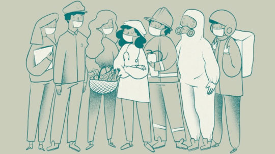 Illustration of masked community members