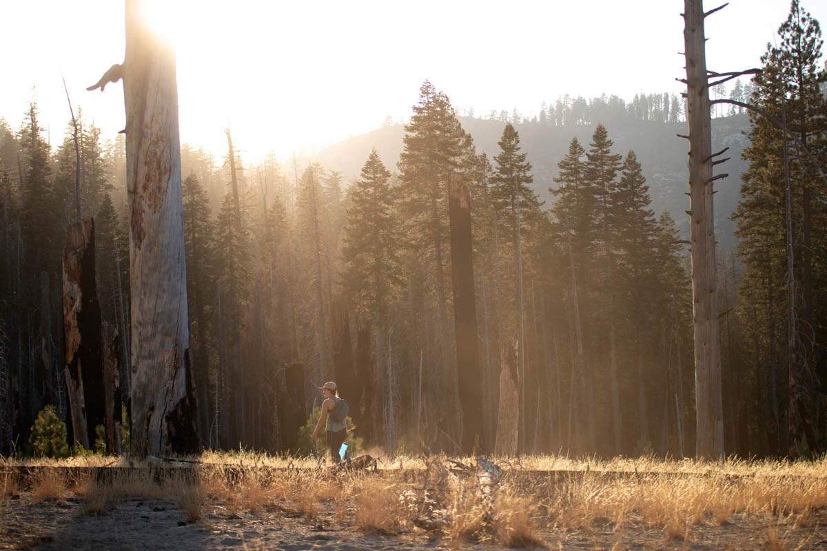 Graduate student Jolene Bertetto hikes through the Illilouette Creek Basin in Yosemite National Park.