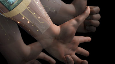wearable biosensors in armband as hand makes gestures