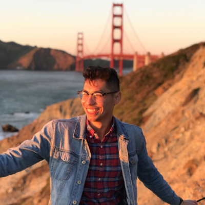 Gustavo Alvarez with the Golden Gate Bridge in the background