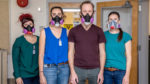 Berkeley Lab scientists Leticia Arnedo-Sanchez (from left), Katherine Shield, Korey Carter, and Jennifer Wacker wearing protective masks