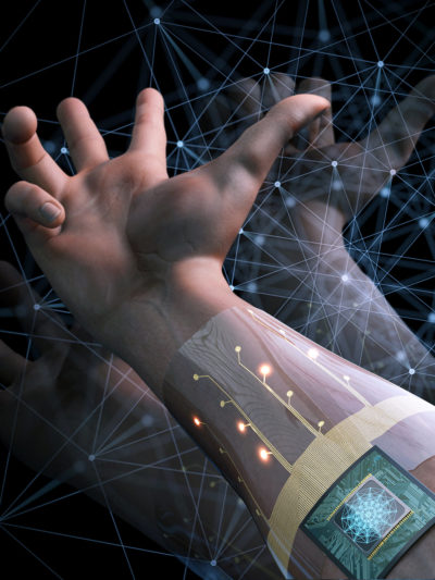 wearable biosensors in armband as hand makes gestures
