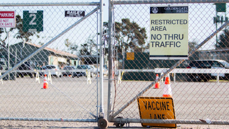 Fence at Golden Gate Fields vaccination site